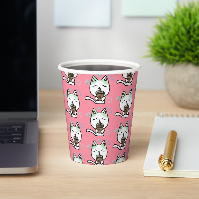 Vasos De Papel Me Gusta Mucho El Café Bien Gato (in situ)