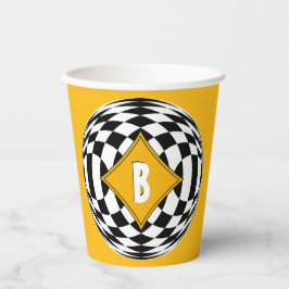 Vasos De Papel Medallón amarillo sobre diamantes blancos y negros