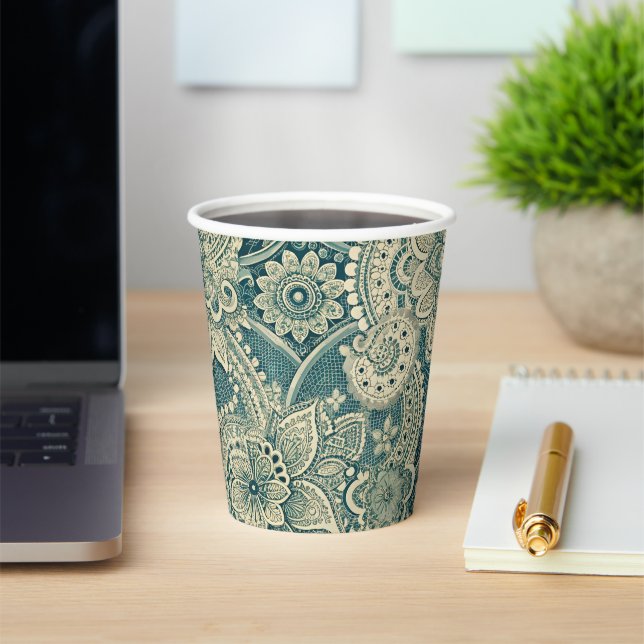 Vasos De Papel Medallón de Encaje Esmeralda (in situ)