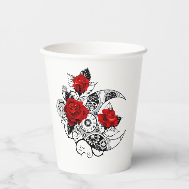 Vasos De Papel Media luna mecánica con rosas rojas (Anverso)
