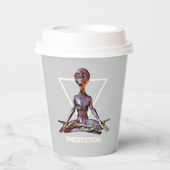 Vasos De Papel Meditación. Extranjero en posición tranquila (Anverso)