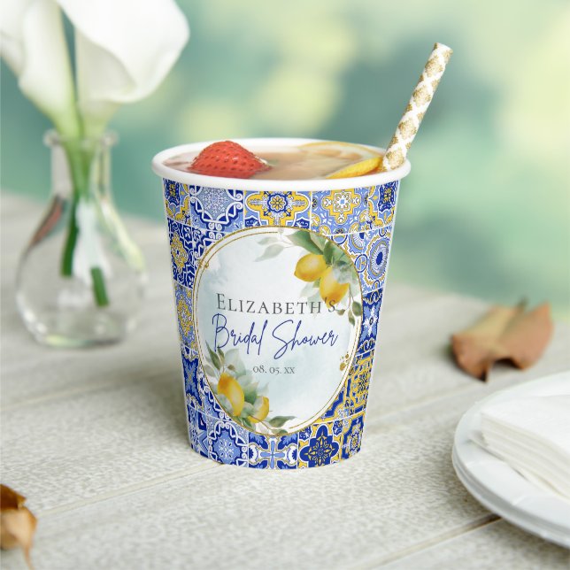 Vasos De Papel Mediterranean Blue Tiles Limones Despedida de Solt (in situ)