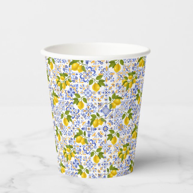 Vasos De Papel Mediterrenean Citrus Lemon pattern Paper Cups (Anverso)