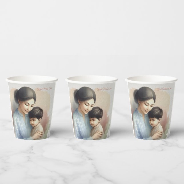 Vasos De Papel Mejor Ilustracion acuarela de Mamá Nunca (Multi)