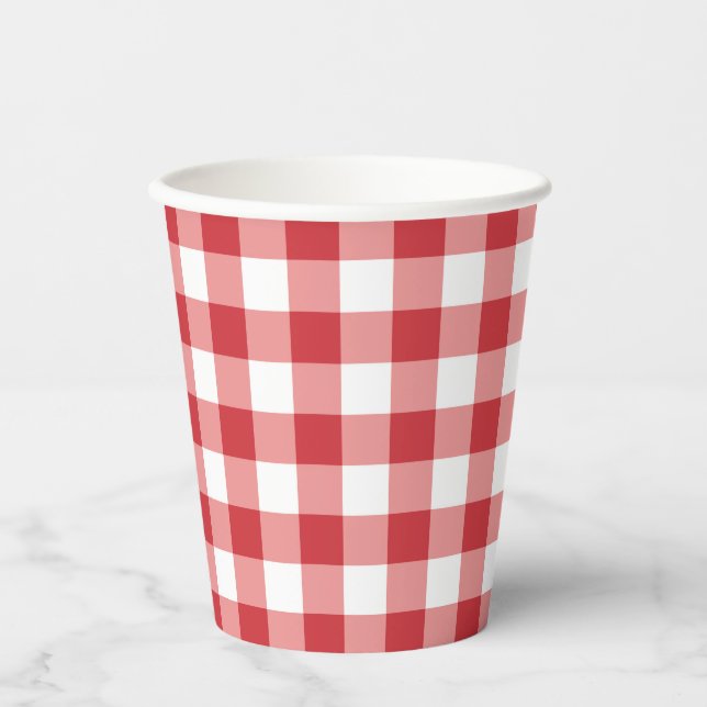 Vasos De Papel Mellow Classic Gingham - red white check plaid. (Anverso)