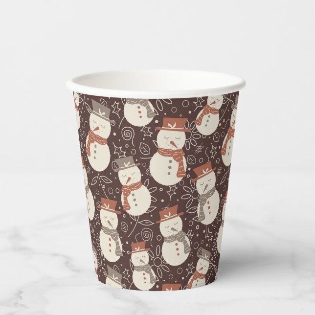Vasos De Papel Mellow Snowmen - Christmas pattern amaro red. (Anverso)