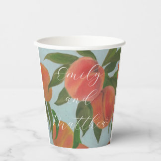 Vasos De Papel Melocotones con tazas de papel para novios de azul