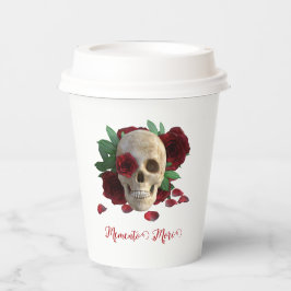 Vasos De Papel Memento Mori. Cráneo con rosas rojas