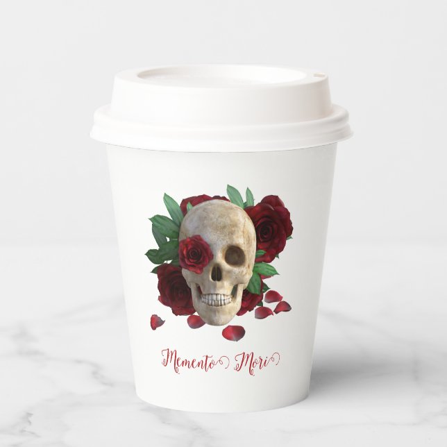 Vasos De Papel Memento Mori. Cráneo con rosas rojas (Anverso)