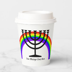 Vasos De Papel Menorah con arcoiris y tazas de papel de texto HAM