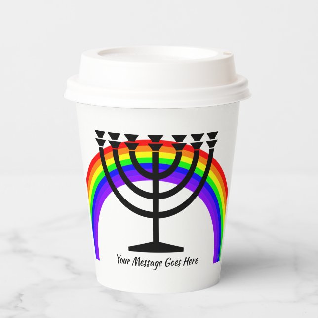 Vasos De Papel Menorah con arcoiris y tazas de papel de texto HAM (Anverso)