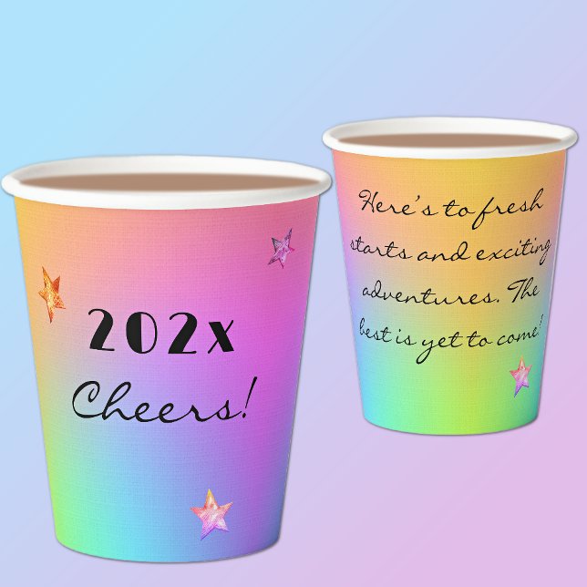 Vasos De Papel Mensaje de bienvenida de año, arcoiris gradiente d (Subido por el creador)