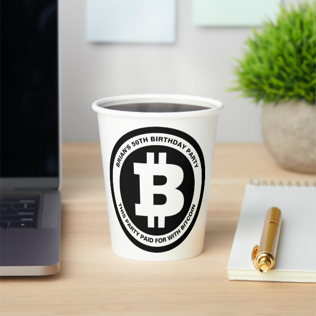 Vasos De Papel Mensaje de Personalizado de símbolo de bitcoin en  (in situ)