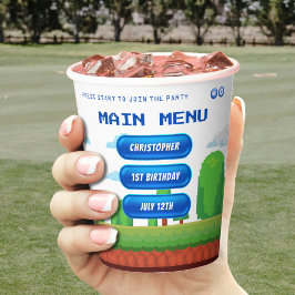 Vasos De Papel Menú Retro de Videojuegos Primer Fiesta de Cumplea
