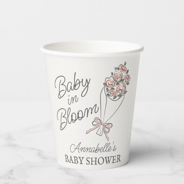 Vasos De Papel Mercado de flores rosadas Baby Shower floral fresc (Reverso )