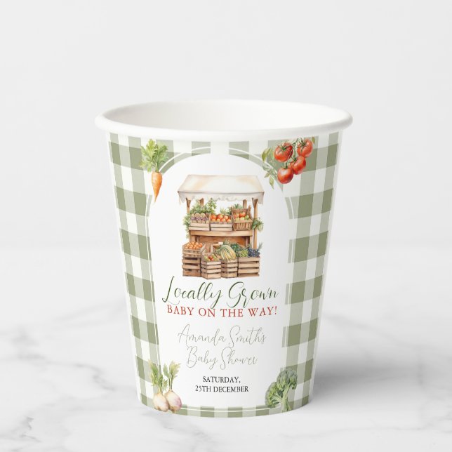 Vasos De Papel Mercado fresco local Baby Shower Gingham (Anverso)
