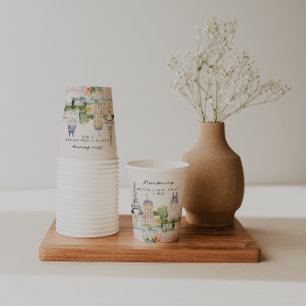 Vasos De Papel Merci Beaucoup Jardín de Acuarela Parisina