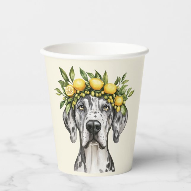 Vasos De Papel Merle Great Dane Dog Lemon Crown (Anverso)