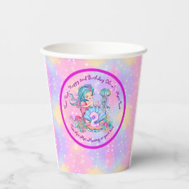 Vasos De Papel Mermaid 2º cumpleaños Cambio Editar Texto Personal