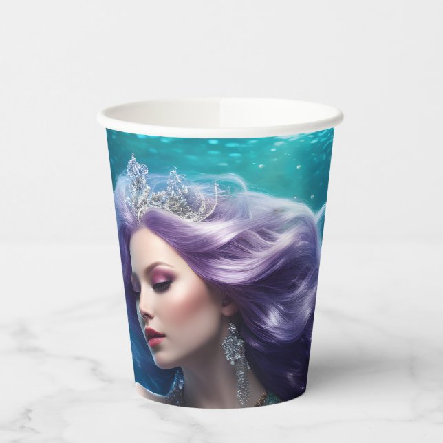 Vasos De Papel Mermaid Purple Hair (Izquierda)