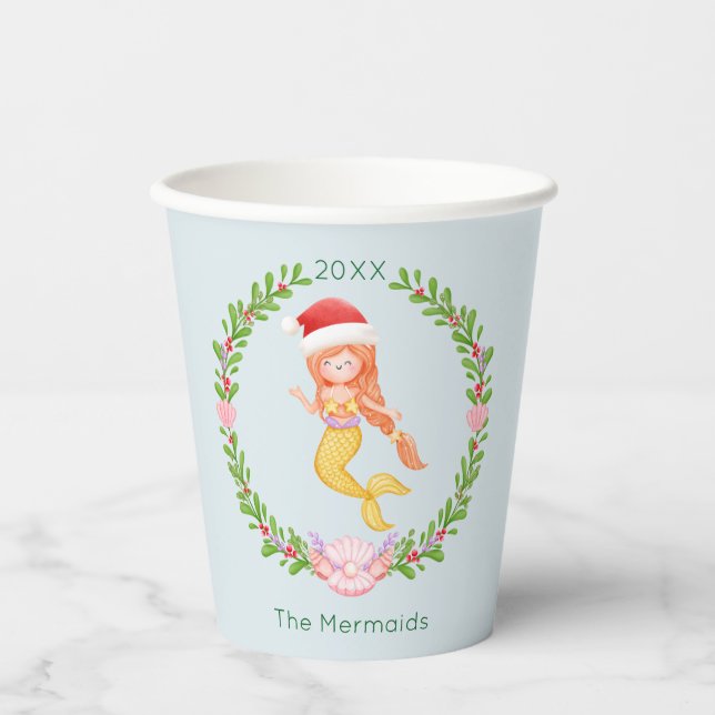 Vasos De Papel Mermaid Santa Navidades (Anverso)