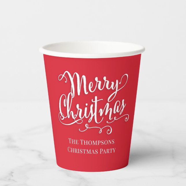 Vasos De Papel Merry Christmas Caliligraphy Script Simple Red (Anverso)