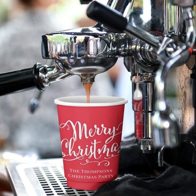 Vasos De Papel Merry Christmas Caliligraphy Script Simple Red (Merry Christmas simple red calligraphy script paper cup)
