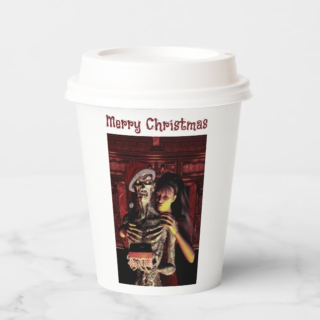 Vasos De Papel Merry Christmas. Funny skeleton with woman (Anverso)