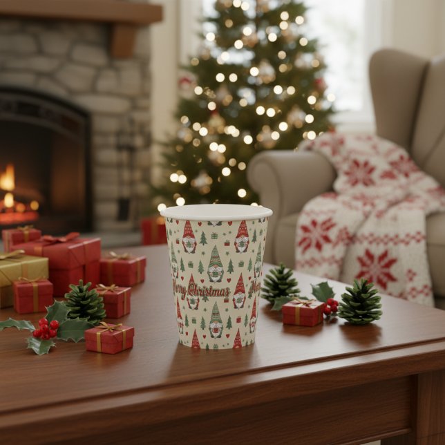 Vasos De Papel Merry Christmas Gnome Holiday Paper Cups (Subido por el creador)