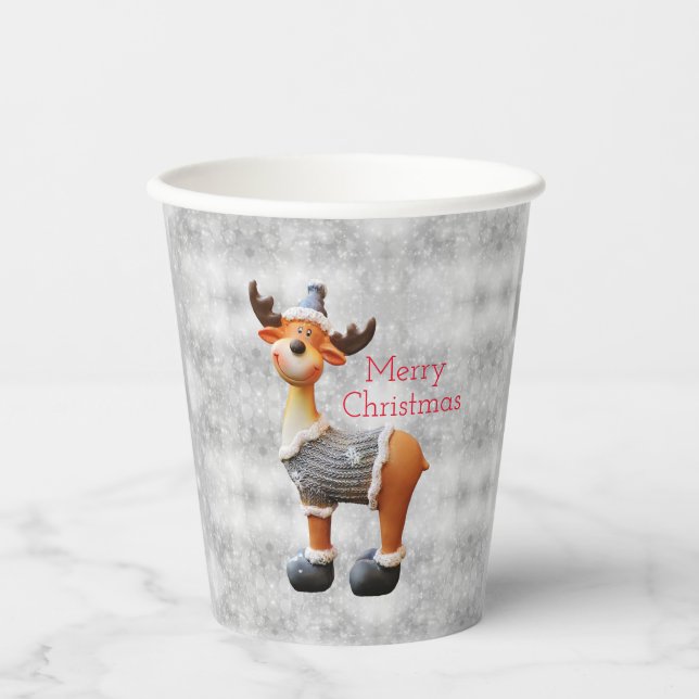 Vasos De Papel Merry Christmas moose wearing a hat      (Anverso)