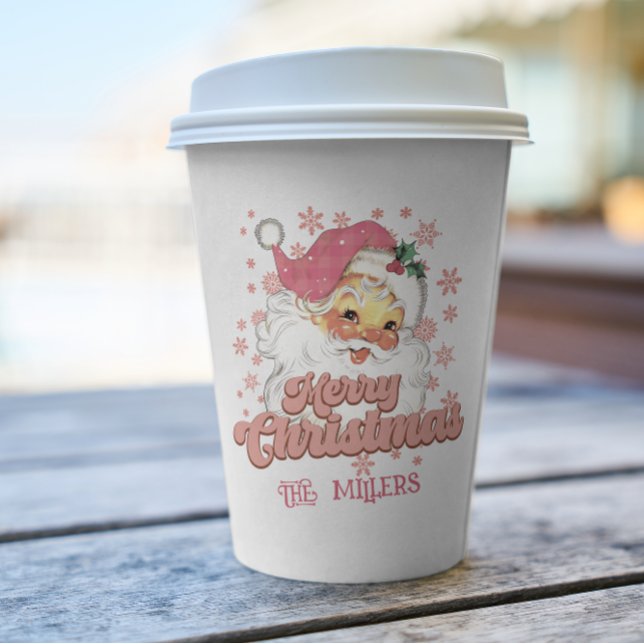Vasos De Papel Merry Christmas Retro Typography Santa Gorra Rosa (Subido por el creador)