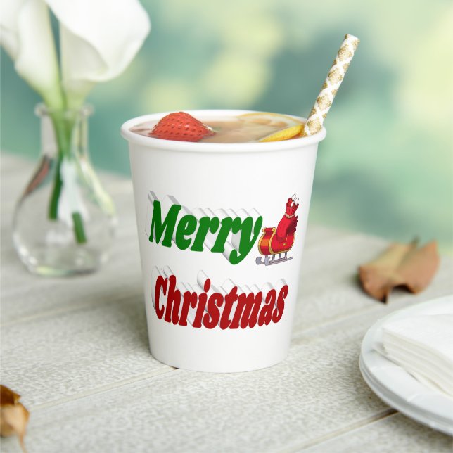 Vasos De Papel Merry Christmas Santa Sleigh typography (in situ)