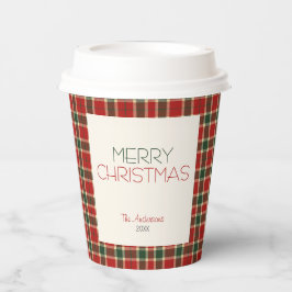 Vasos De Papel Merry Christmas Tartan Plaid Personalizado