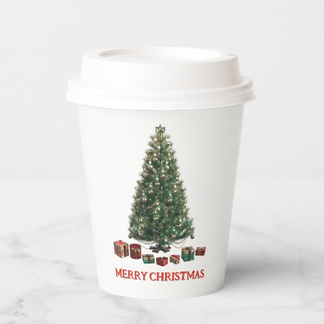 Vasos De Papel Merry Christmas. Tree (design 1) with gifts (Anverso)