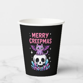 Vasos De Papel Merry Creepmas Cat Pastel Goth Christmas Skull T-S