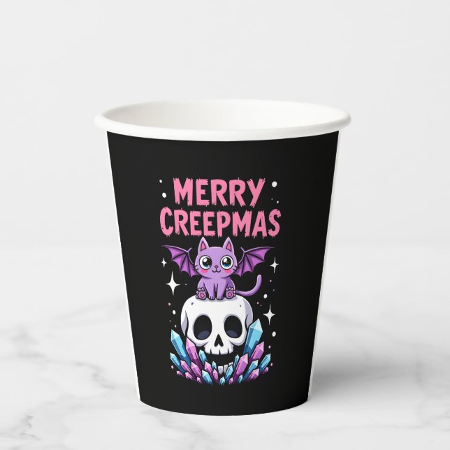 Vasos De Papel Merry Creepmas Cat Pastel Goth Christmas Skull T-S (Anverso)