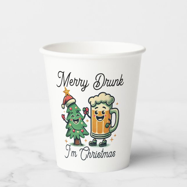 Vasos De Papel Merry Drunk Funny Navidades (Anverso)
