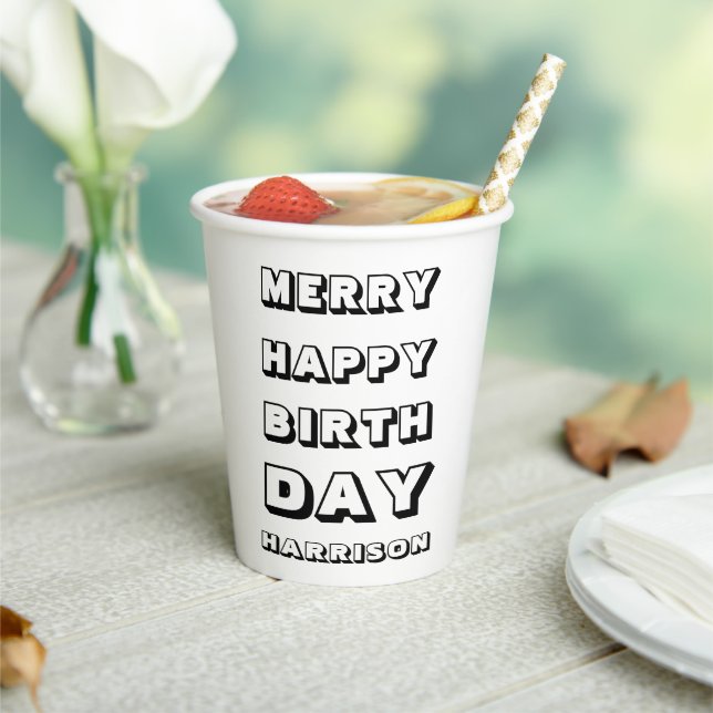 Vasos De Papel Merry Happy Birthday nombre personalizado Navidade (in situ)