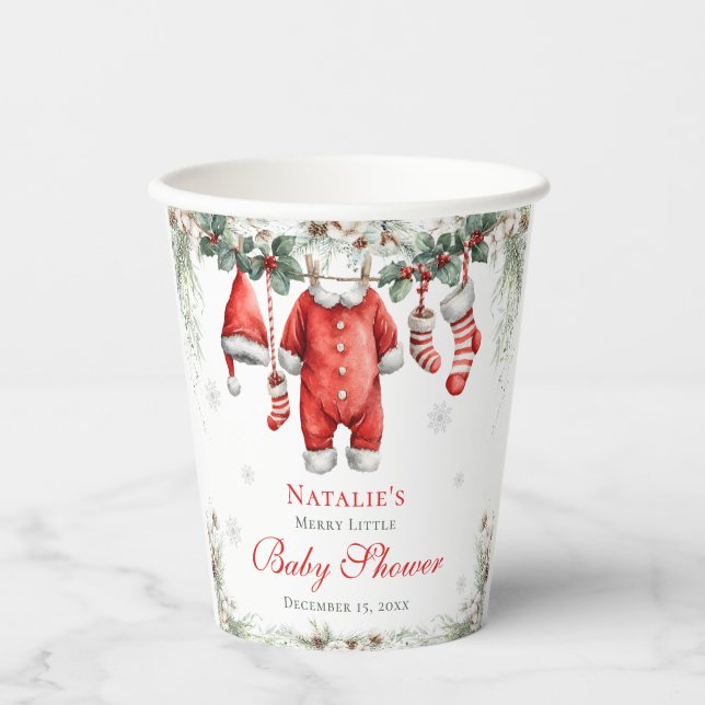 Vasos De Papel Merry Little Baby Shower Santa Clothesline (Anverso)