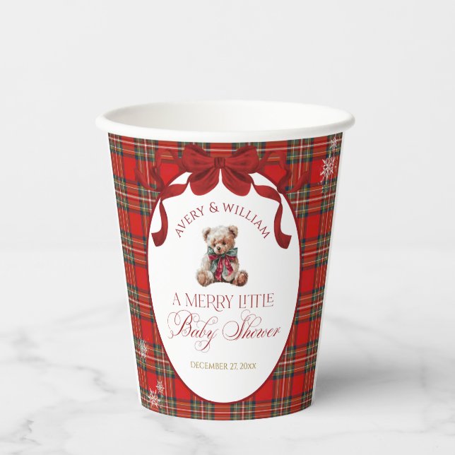 Vasos De Papel Merry Little Red Bow Christmas Plaid  (Anverso)