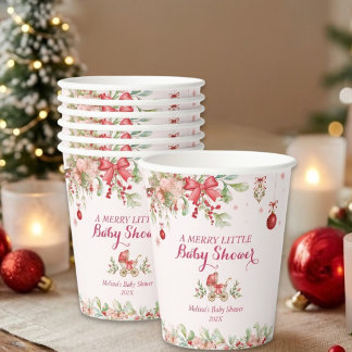 Vasos De Papel Merry Little Winter Navidad Arco Rojo Baby Shower