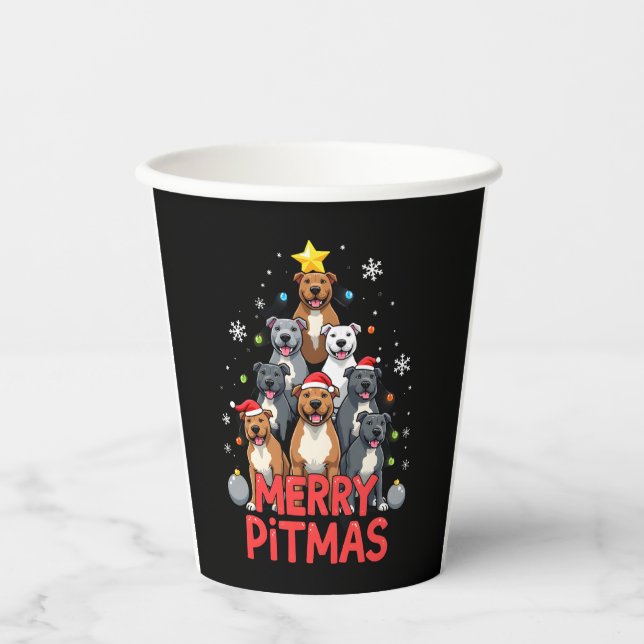 Vasos De Papel Merry Pitmas Pitbull Dog Ugly Christmas Sweater Tr (Anverso)