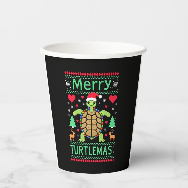 Vasos De Papel Merry Turtlemas Christmas Lights Cute Turtle Santa (Anverso)