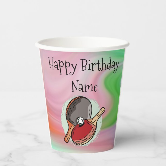 Vasos De Papel Mesa de ping pong Tennis Feliz cumpleaños (Anverso)