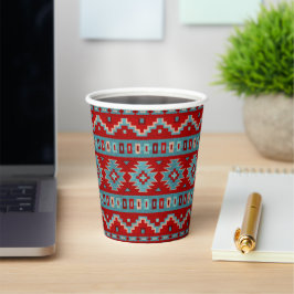 Vasos De Papel Mesas del Suroeste Turquesa y Geométrico Rojo