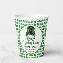 Vasos De Papel Messy Bun Lucky One First Birthday Chica