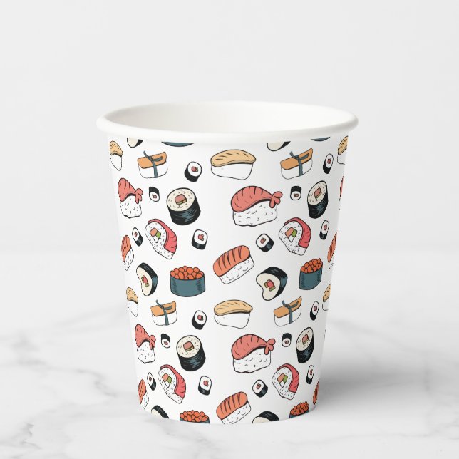 Vasos De Papel Mezcla de Sushi Dibujada a Mano (Anverso)