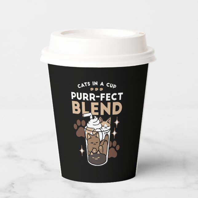 Vasos De Papel Mezcla perfecta: diseño de café para gato y café (Anverso)