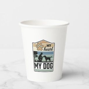 Vasos De Papel Mi corazón mi perro grabado vintage diseño amante