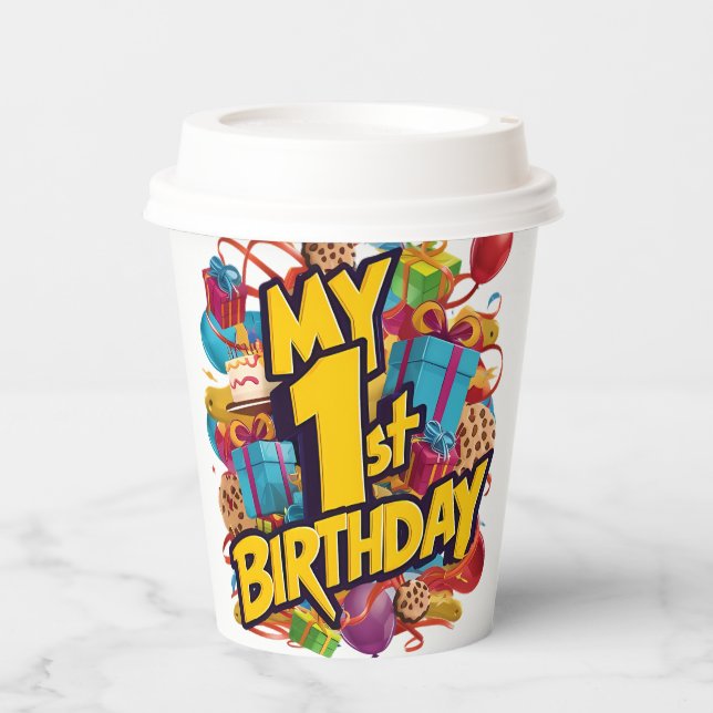 Vasos De Papel Mi Primer Pastel De Galletas De Cumpleaños Y Globo (Anverso)